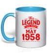 Mug with a colored handle This Legend was born in May 1958 sky-blue фото