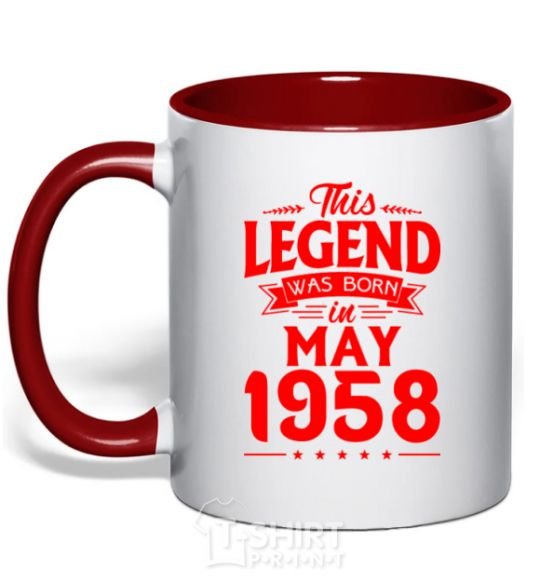 Mug with a colored handle This Legend was born in May 1958 red фото