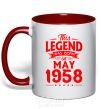 Mug with a colored handle This Legend was born in May 1958 red фото