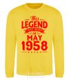 Sweatshirt This Legend was born in May 1958 yellow фото