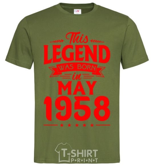 Мужская футболка This Legend was born in May 1958 Оливковый фото
