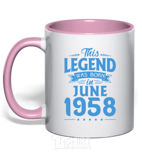 Mug with a colored handle This Legend was born in June 1958 light-pink фото