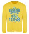 Sweatshirt This Legend was born in June 1958 yellow фото