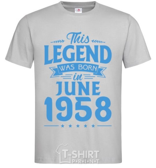 Men's T-Shirt This Legend was born in June 1958 grey фото