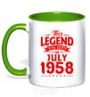 Mug with a colored handle This Legend was born in July 1958 kelly-green фото