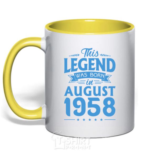 Mug with a colored handle This Legend was born in August 1958 yellow фото