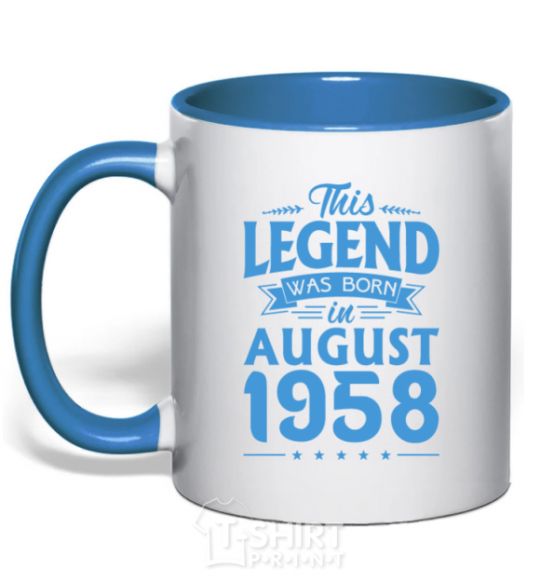 Чашка с цветной ручкой This Legend was born in August 1958 Ярко-синий фото