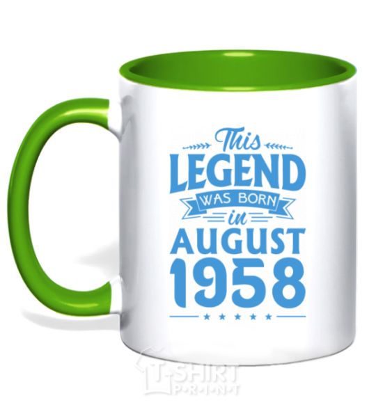 Mug with a colored handle This Legend was born in August 1958 kelly-green фото