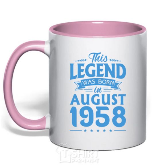 Чашка с цветной ручкой This Legend was born in August 1958 Нежно розовый фото