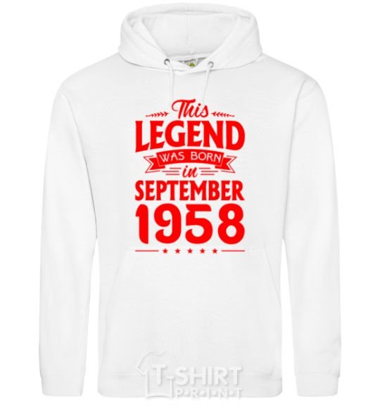 Men`s hoodie This Legend was born in September 1958 White фото