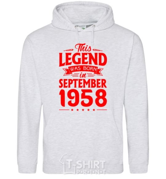 Men`s hoodie This Legend was born in September 1958 sport-grey фото