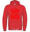 Men`s hoodie This Legend was born in September 1958 bright-red фото