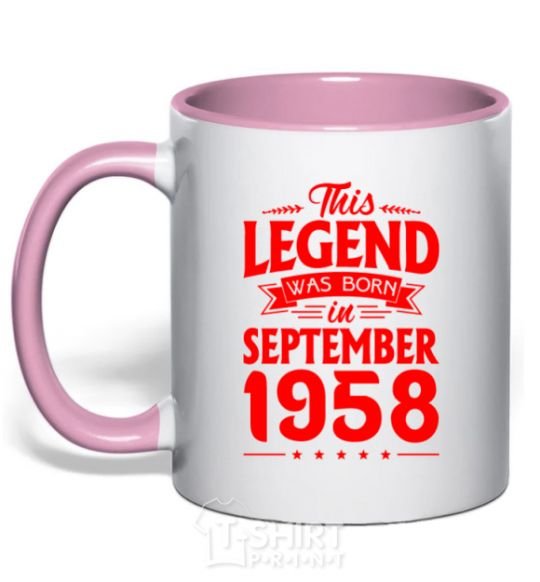 Mug with a colored handle This Legend was born in September 1958 light-pink фото