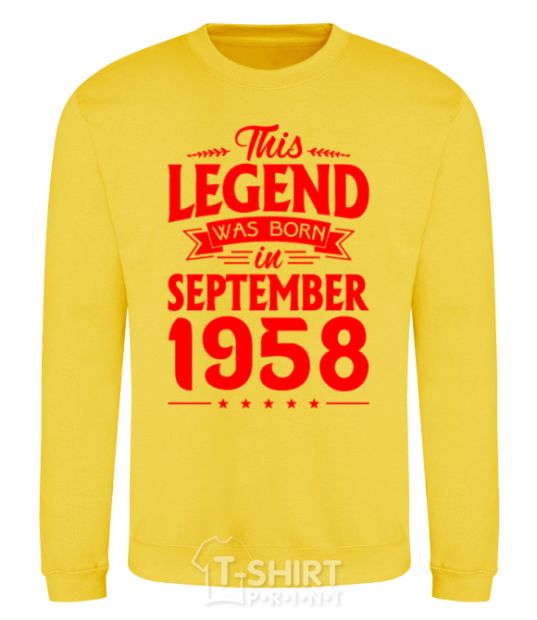 Sweatshirt This Legend was born in September 1958 yellow фото