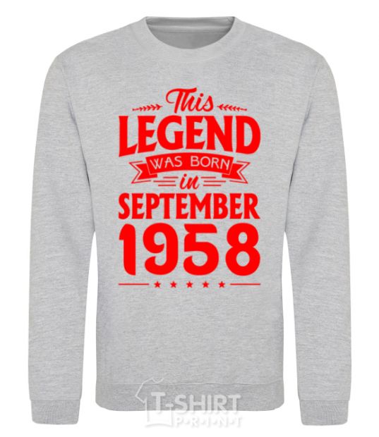 Sweatshirt This Legend was born in September 1958 sport-grey фото