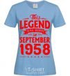 Women's T-shirt This Legend was born in September 1958 sky-blue фото