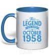 Mug with a colored handle This Legend was born in October 1958 royal-blue фото