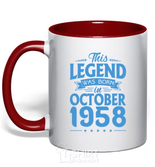 Mug with a colored handle This Legend was born in October 1958 red фото