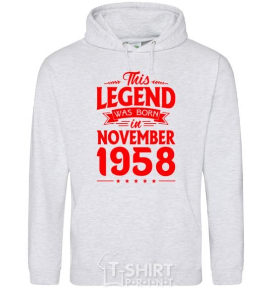 Men`s hoodie This Legend was born in November 1958 sport-grey фото