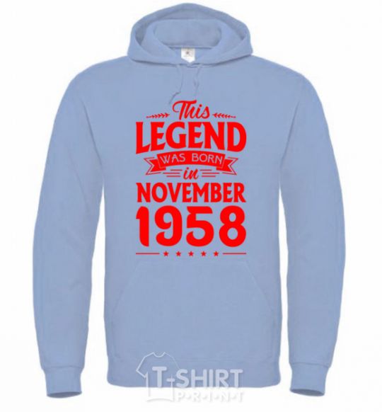 Men`s hoodie This Legend was born in November 1958 sky-blue фото