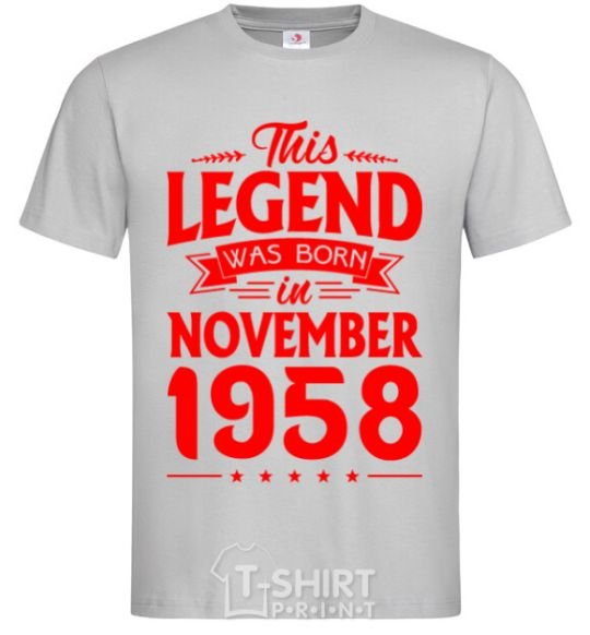 Мужская футболка This Legend was born in November 1958 Серый фото
