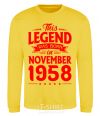 Sweatshirt This Legend was born in November 1958 yellow фото
