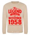 Sweatshirt This Legend was born in November 1958 sand фото