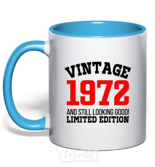 Mug with a colored handle Vintage 1972 sky-blue фото