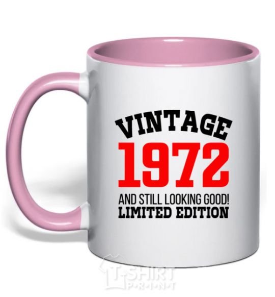 Mug with a colored handle Vintage 1972 light-pink фото