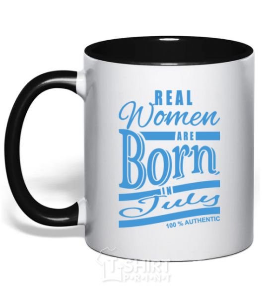 Mug with a colored handle Real women are born in July black фото