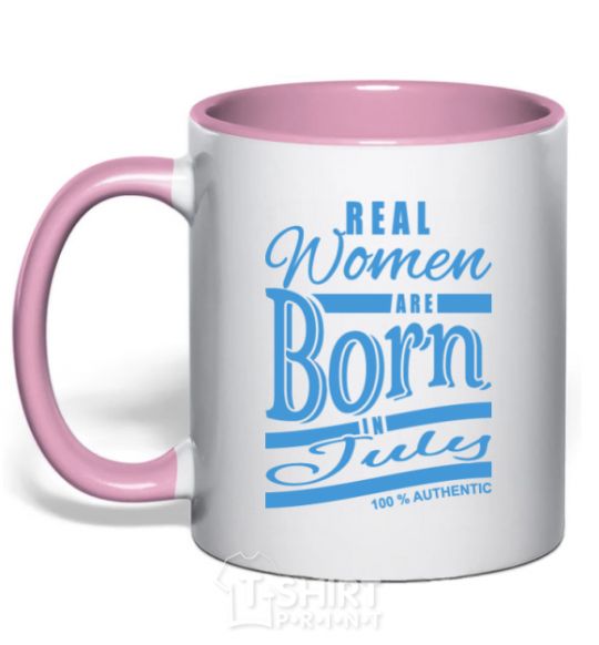 Mug with a colored handle Real women are born in July light-pink фото
