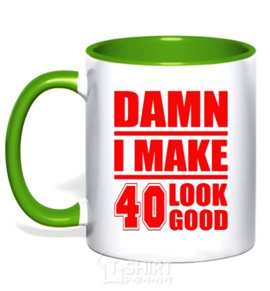 Чашка с цветной ручкой Damn i make 40 look good Зеленый фото