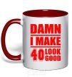 Чашка с цветной ручкой Damn i make 40 look good Красный фото