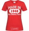 Women's T-shirt Made in 1948 All Original Parts red фото