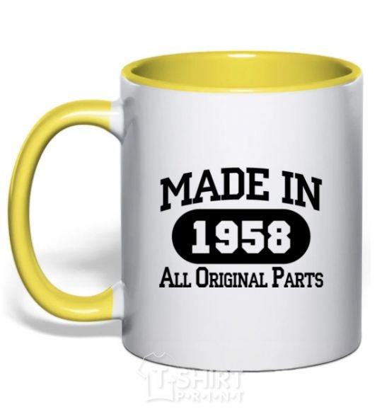 Mug with a colored handle Made in 1958 All Original Parts yellow фото