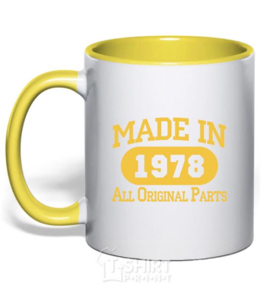 Mug with a colored handle Made in 1978 All Original Parts yellow фото