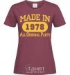 Women's T-shirt Made in 1978 All Original Parts burgundy фото