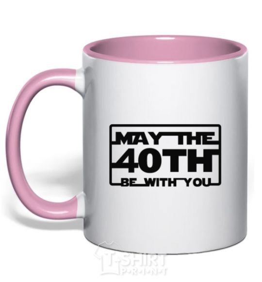 Mug with a colored handle May the 40th be with you light-pink фото