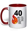 Mug with a colored handle 40 and still hot like fire red фото