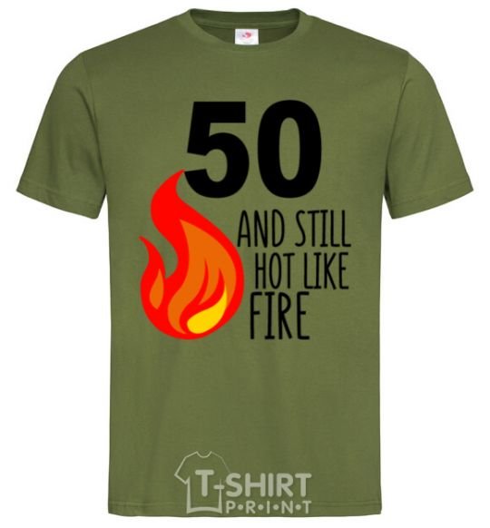 Мужская футболка 50 and still hot like fire Оливковый фото