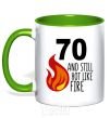 Mug with a colored handle 70 and still hot like fire kelly-green фото