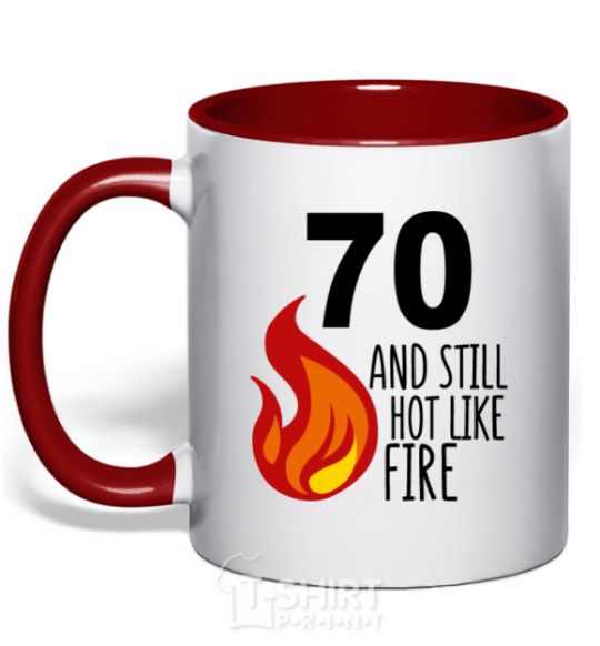 Mug with a colored handle 70 and still hot like fire red фото