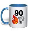 Mug with a colored handle 90 and still hot like fire royal-blue фото