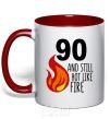 Mug with a colored handle 90 and still hot like fire red фото