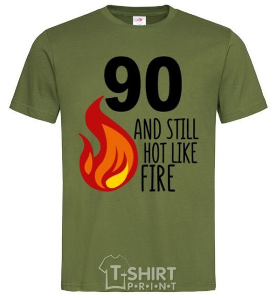 Мужская футболка 90 and still hot like fire Оливковый фото