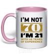 Mug with a colored handle I'm not 70 i'm 21 with 49 years of experience light-pink фото