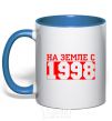 Mug with a colored handle On earth since 1998 royal-blue фото