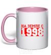 Mug with a colored handle On earth since 1998 light-pink фото