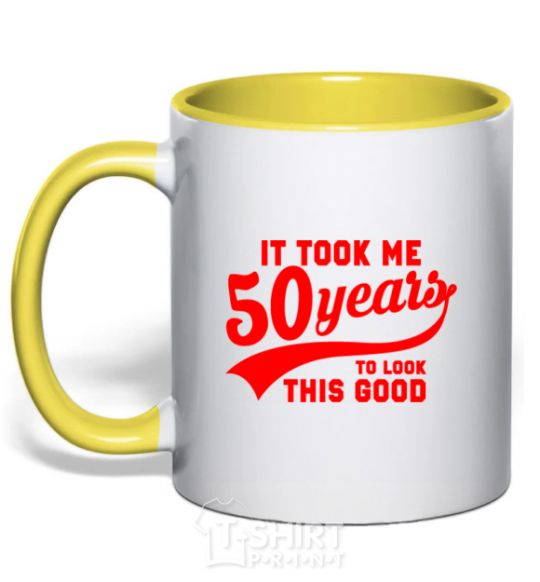 Mug with a colored handle It took me 50 years to look this good yellow фото