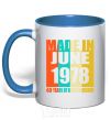 Mug with a colored handle Made in June 1978 40 years of being awesome royal-blue фото